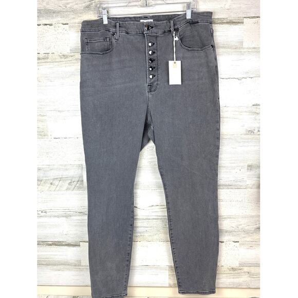 Good American Plus Womens 20 High Waist Skinny Button Fly Gray denim Jeans NEW - Picture 2 of 8